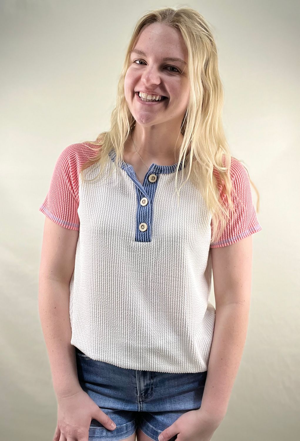 Ribbed Raglan Top in Pink