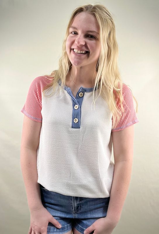 Ribbed Raglan Top in Pink