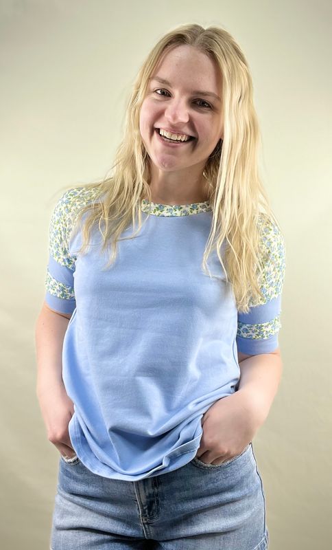 Floral Raglan Sleeve Top in Blue