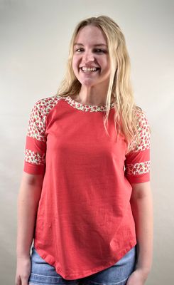 Floral Raglan Sleeve Top in Coral
