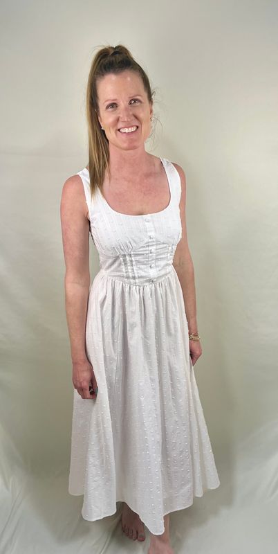 Off White Dot Detail Button Midi Dress