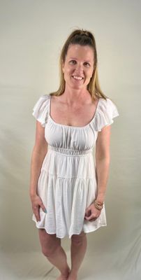 Shirred Flounce Sleeve Dress