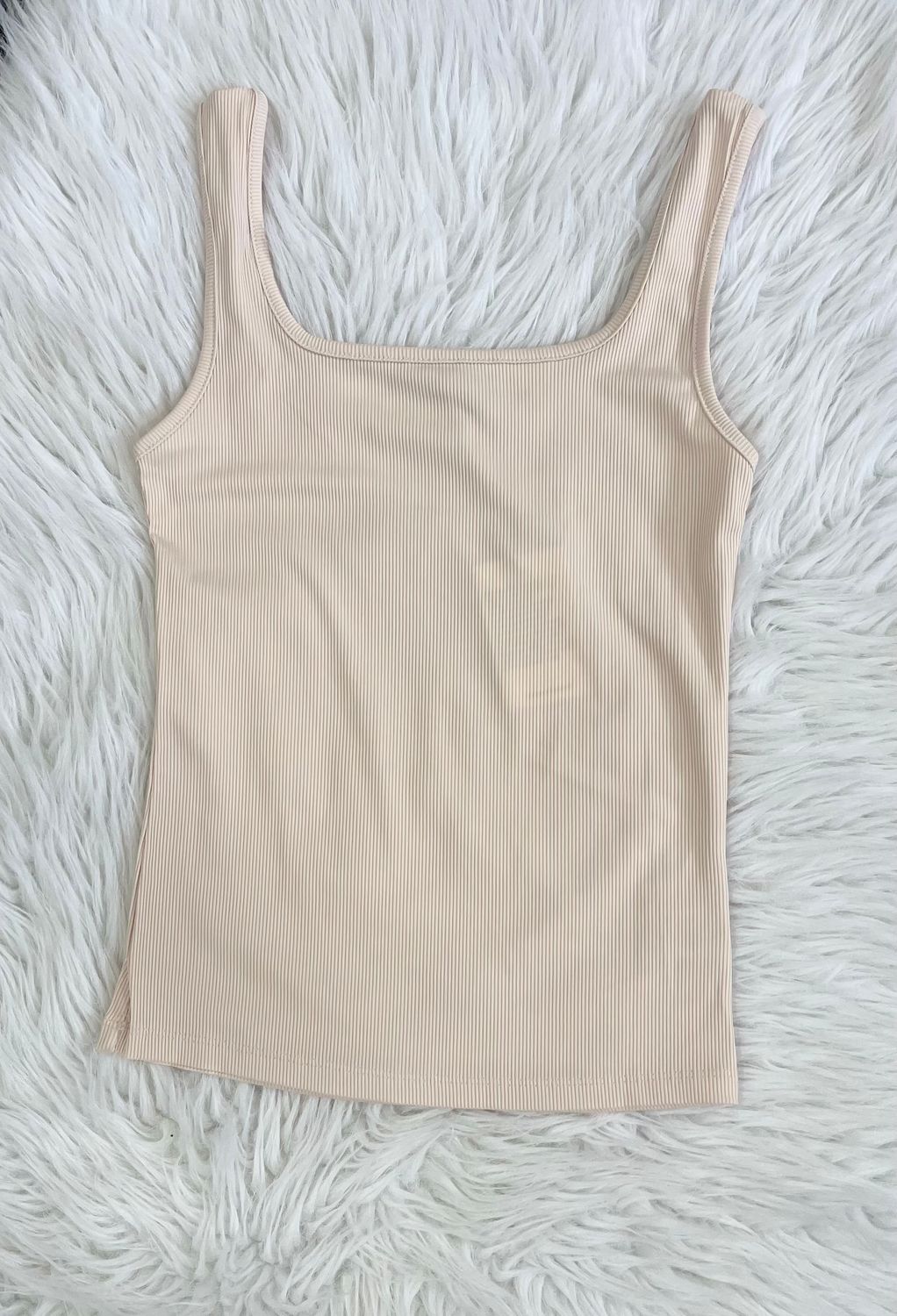Cream Ribbed Square Neck Tank