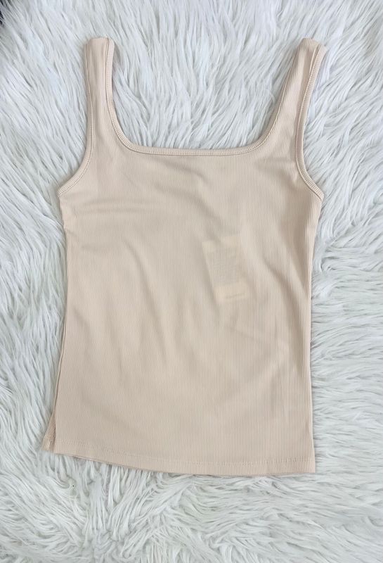 Cream Ribbed Square Neck Tank