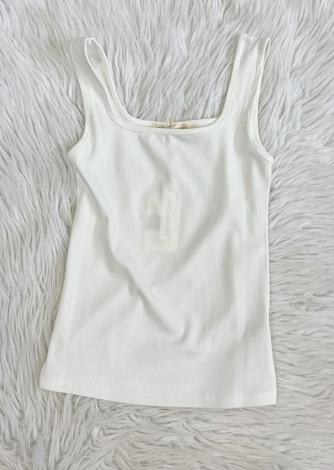 White Ribbed Square Neck Tank