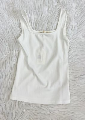 White Ribbed Square Neck Tank