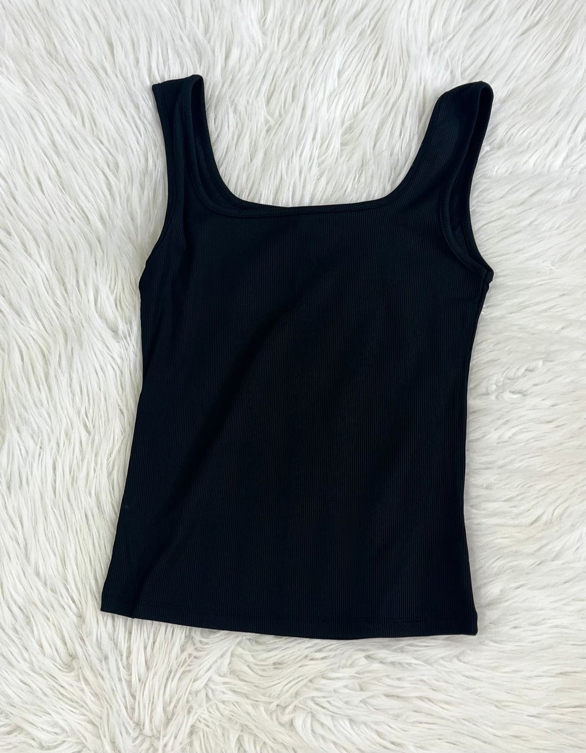 Black Ribbed Square Neck Tank