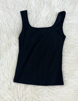 Black Ribbed Square Neck Tank