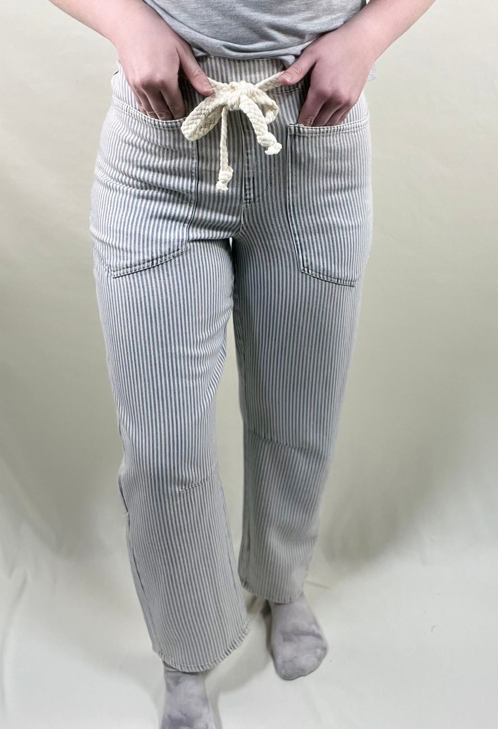 Striped Denim Slim Barrel Jeans