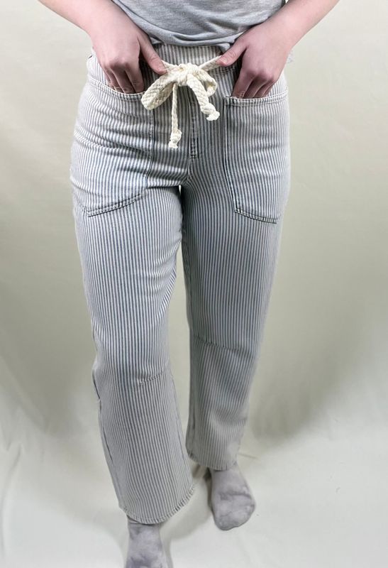 Striped Denim Slim Barrel Jeans