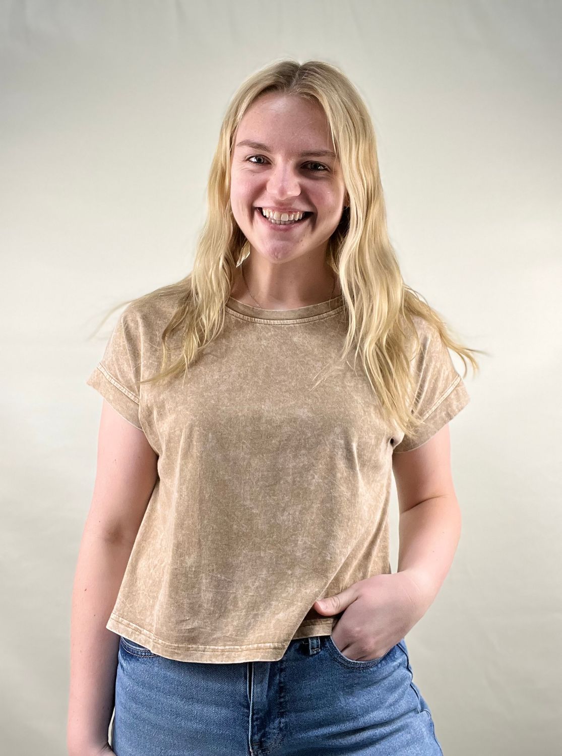 Mineral Washed Mocha Crop Tee
