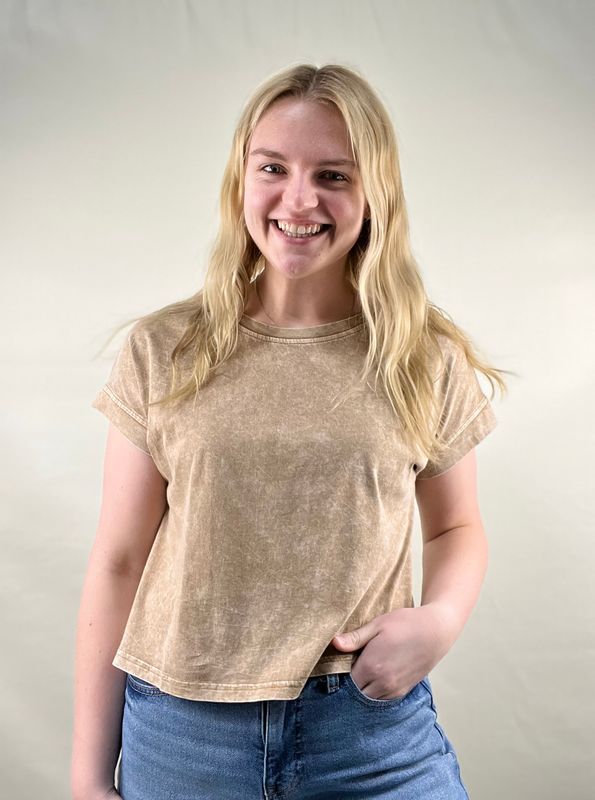 Mineral Washed Mocha Crop Tee