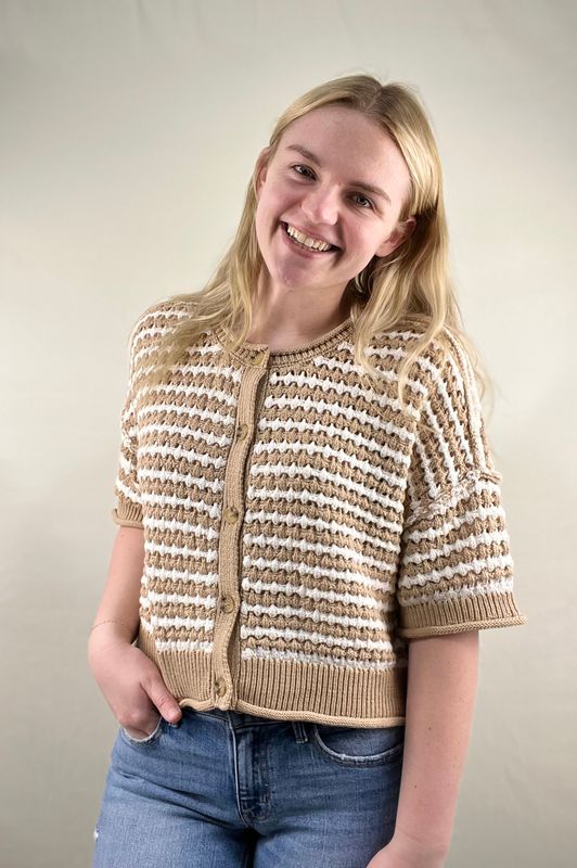 Striped Crop Button Cardigan