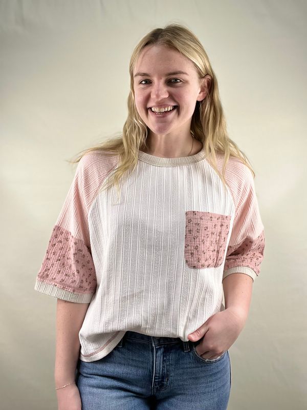 Mixed Fabric Raglan Top