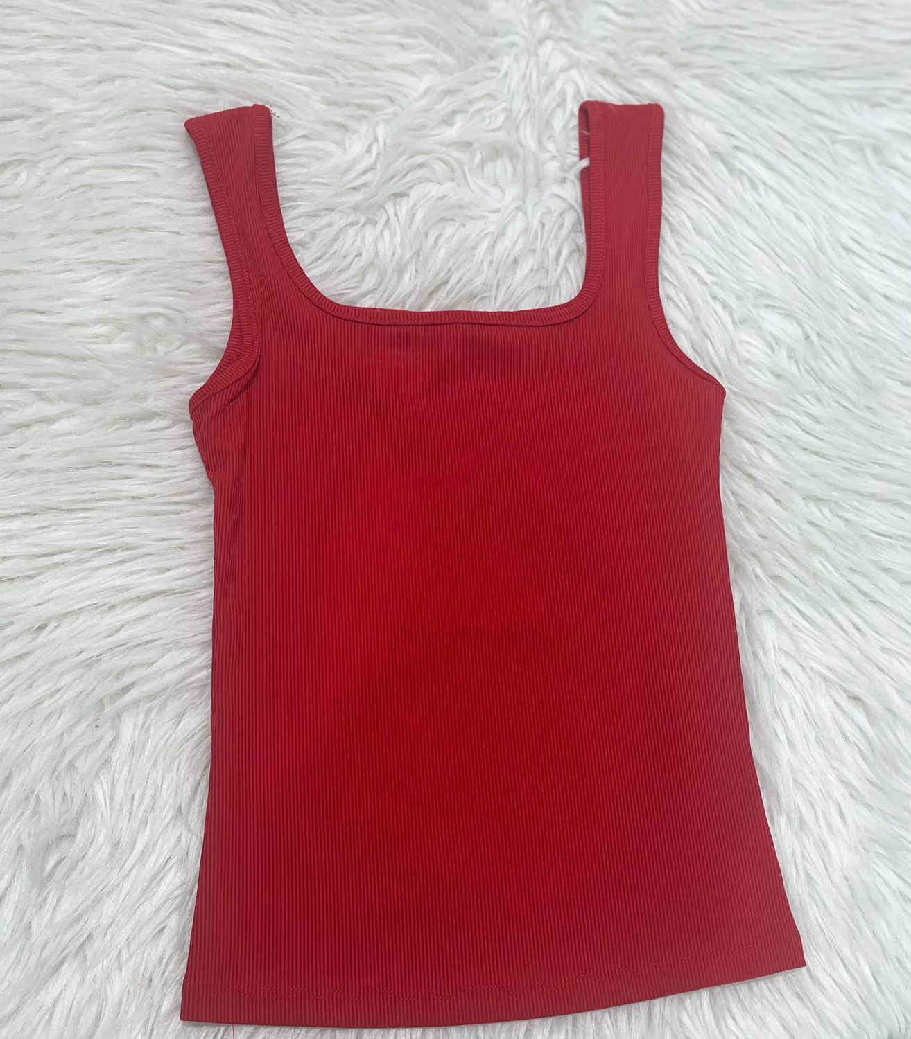Red Ribbed Square Neck Tank