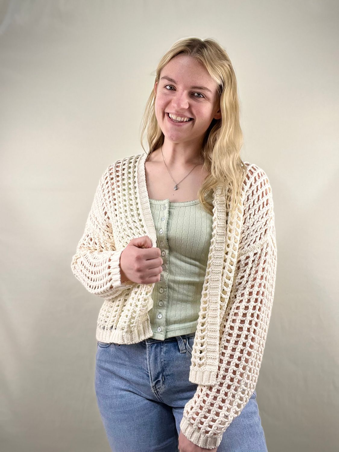 Ivory Cropped Crochet Cardigan