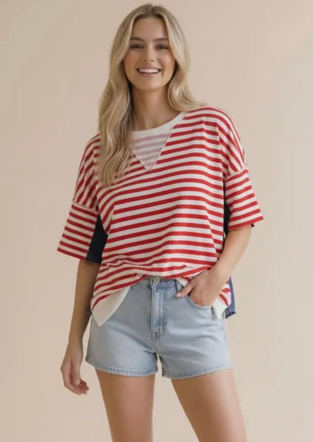 Oversized Star/Denim Striped Top