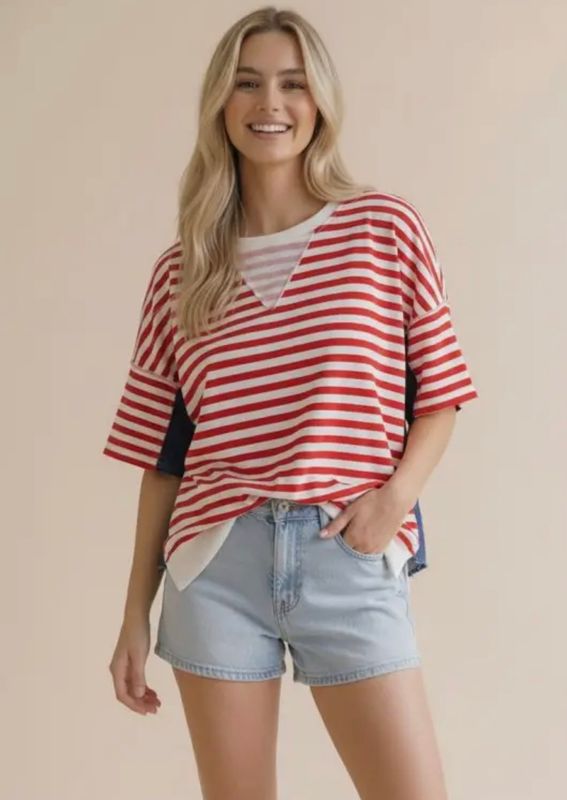 Oversized Star/Denim Striped Top
