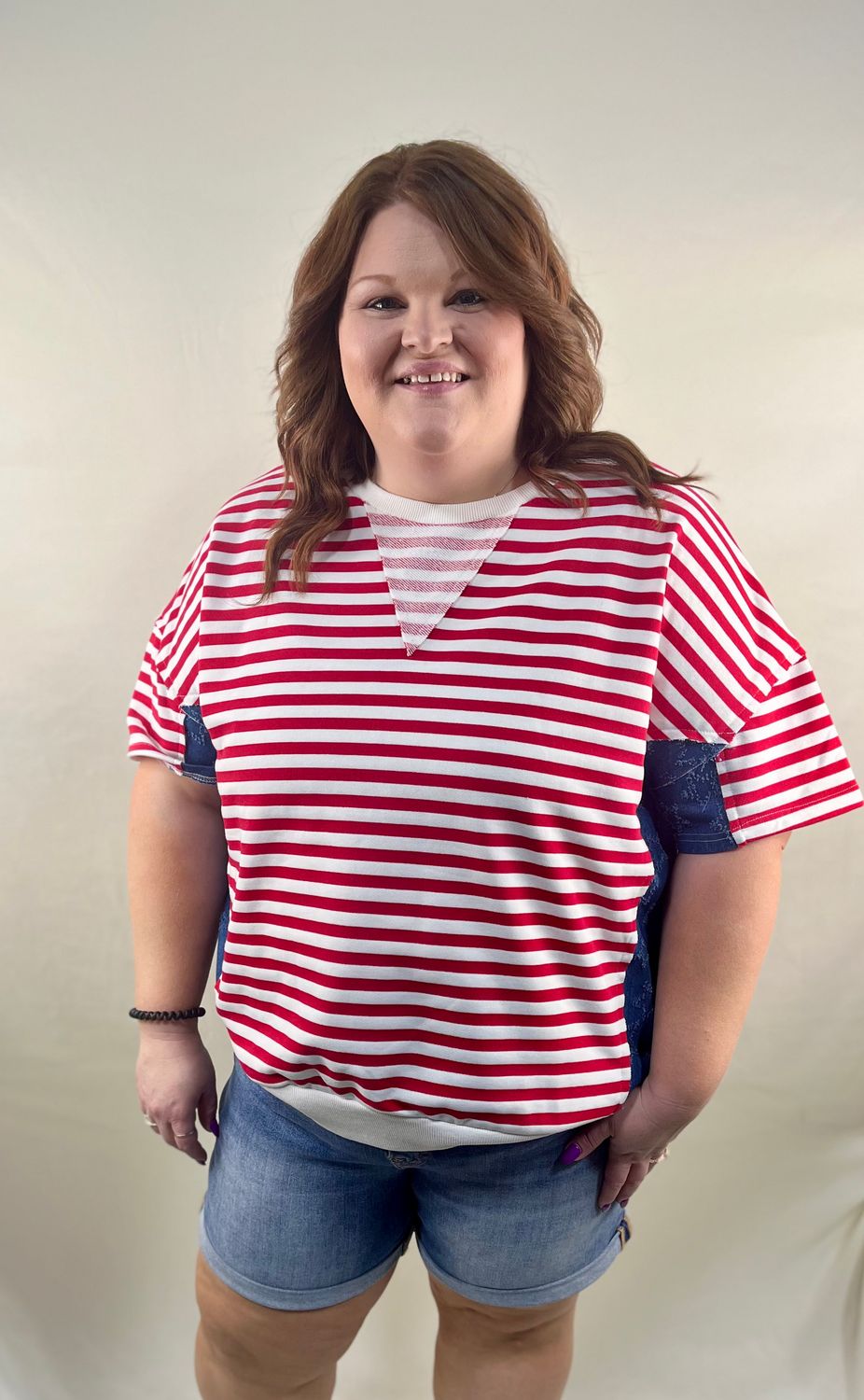 Oversized Star/Denim Striped Top