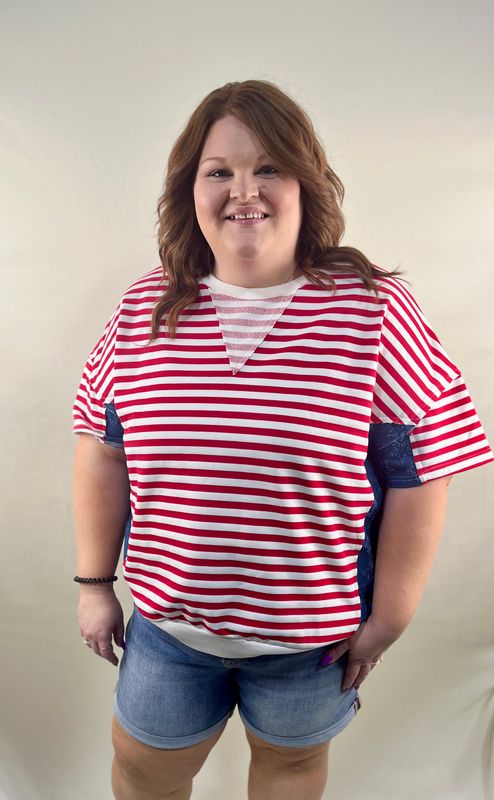 Oversized Star/Denim Striped Top
