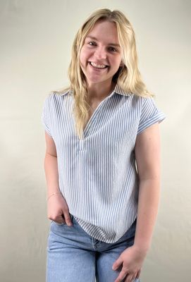 Blue Striped Collar Top