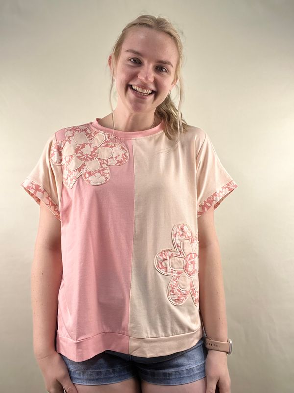 Color Block Patch Flower Top