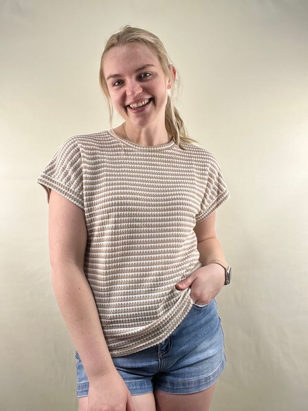 Khaki Striped Casual Top