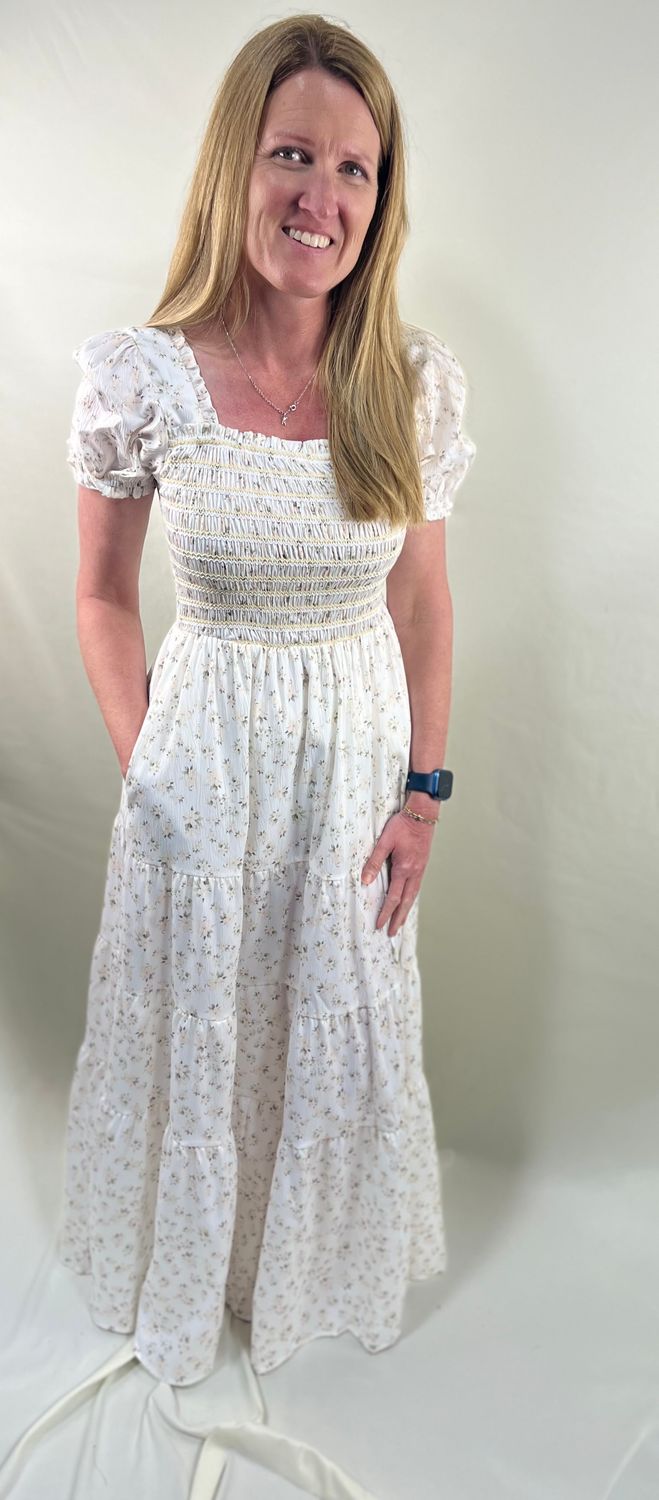 Shirred Bodice Floral Maxi Dress