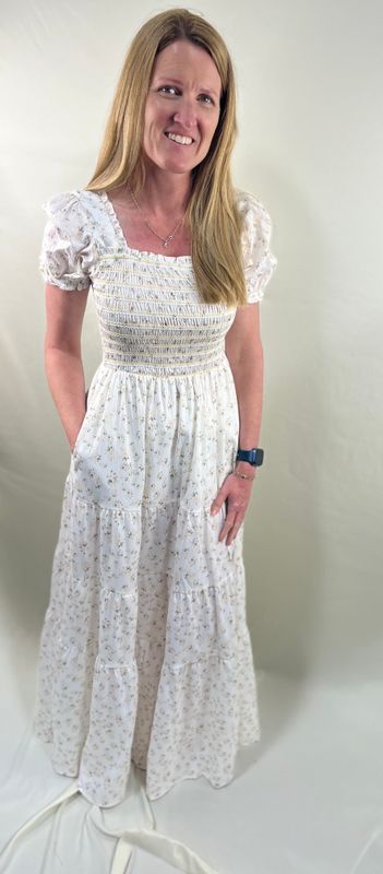 Shirred Bodice Floral Maxi Dress