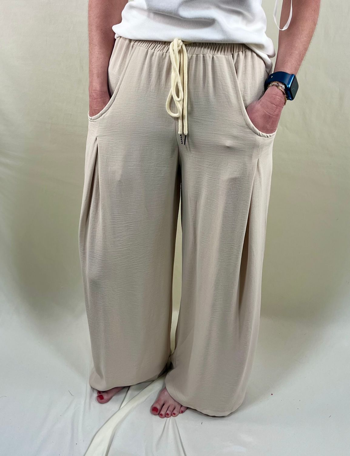 Tan Wide Leg Drawstring Pants