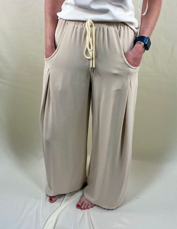 Tan Wide Leg Drawstring Pants