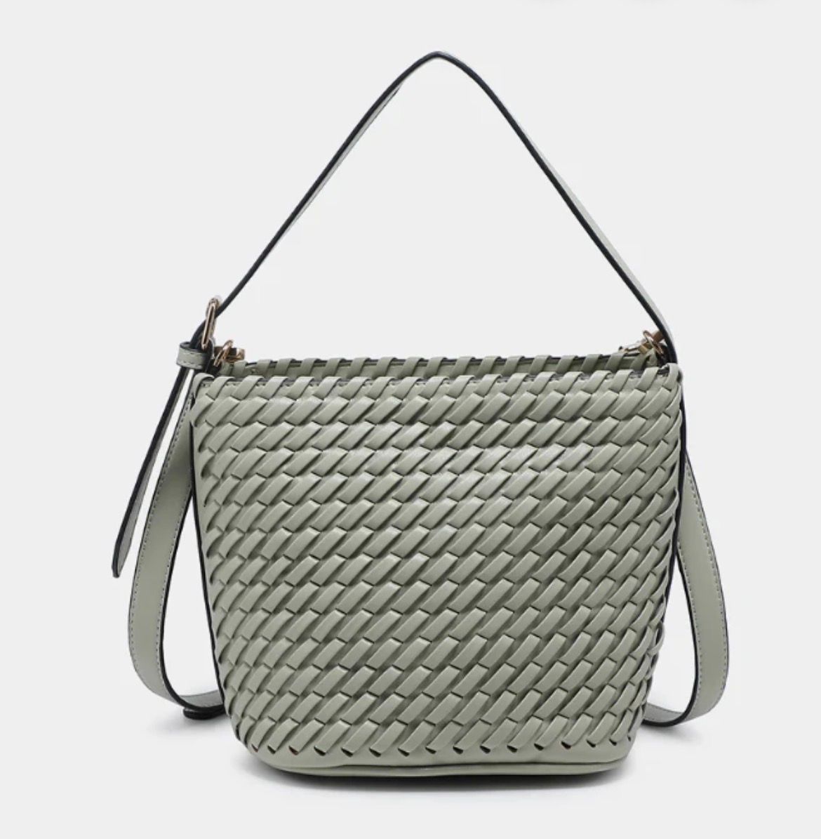 Emerson Woven Bucket Bag in Light Sage