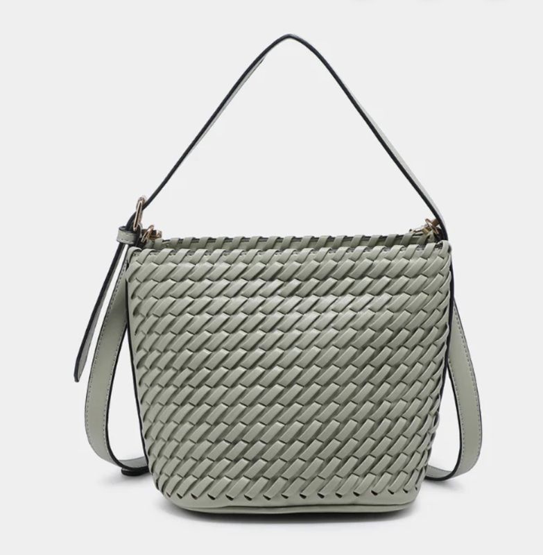 Emerson Woven Bucket Bag in Light Sage