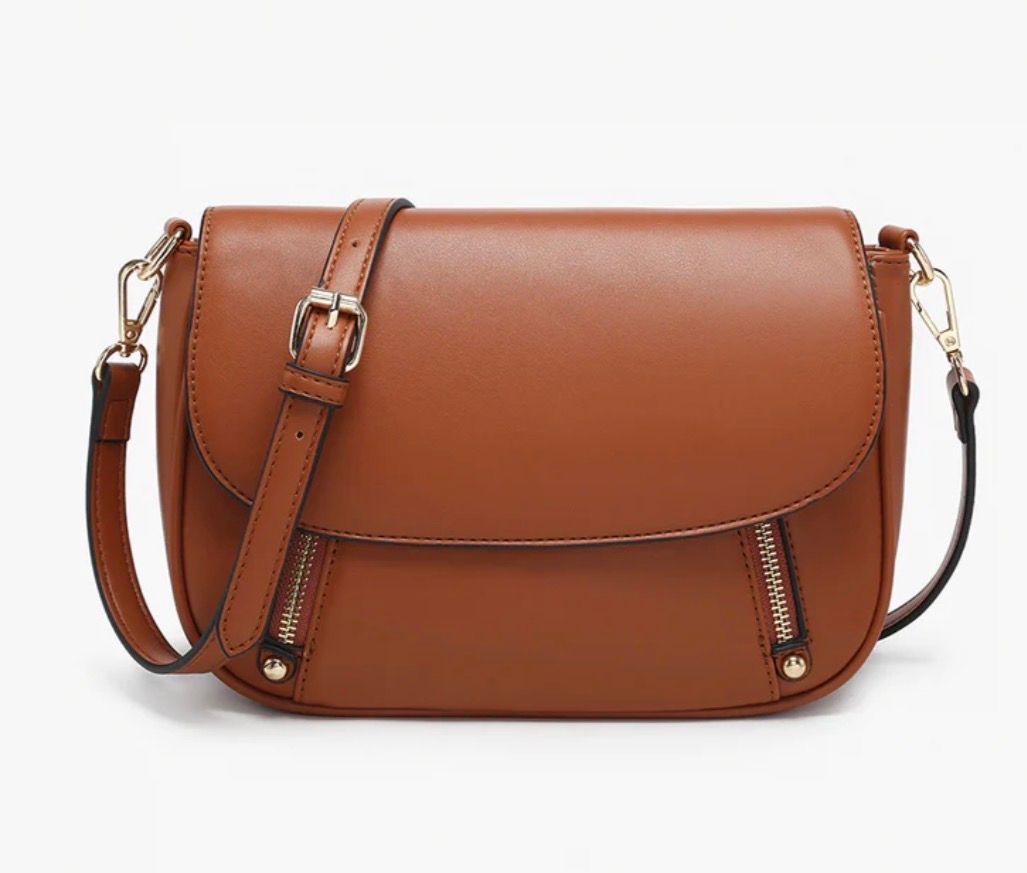 Lindsay Dual Zipper Crossbody in Brown