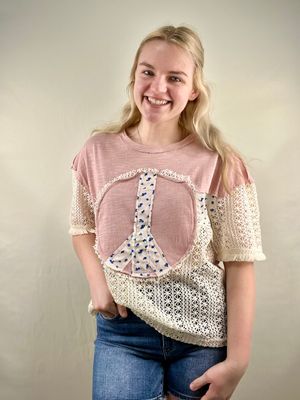 Patch Peace Sign Crochet Accent Top
