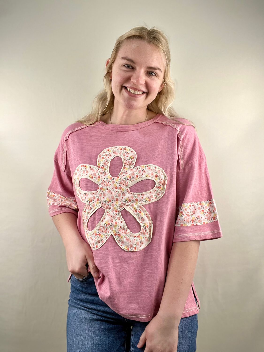 Pink Flower Patch Top