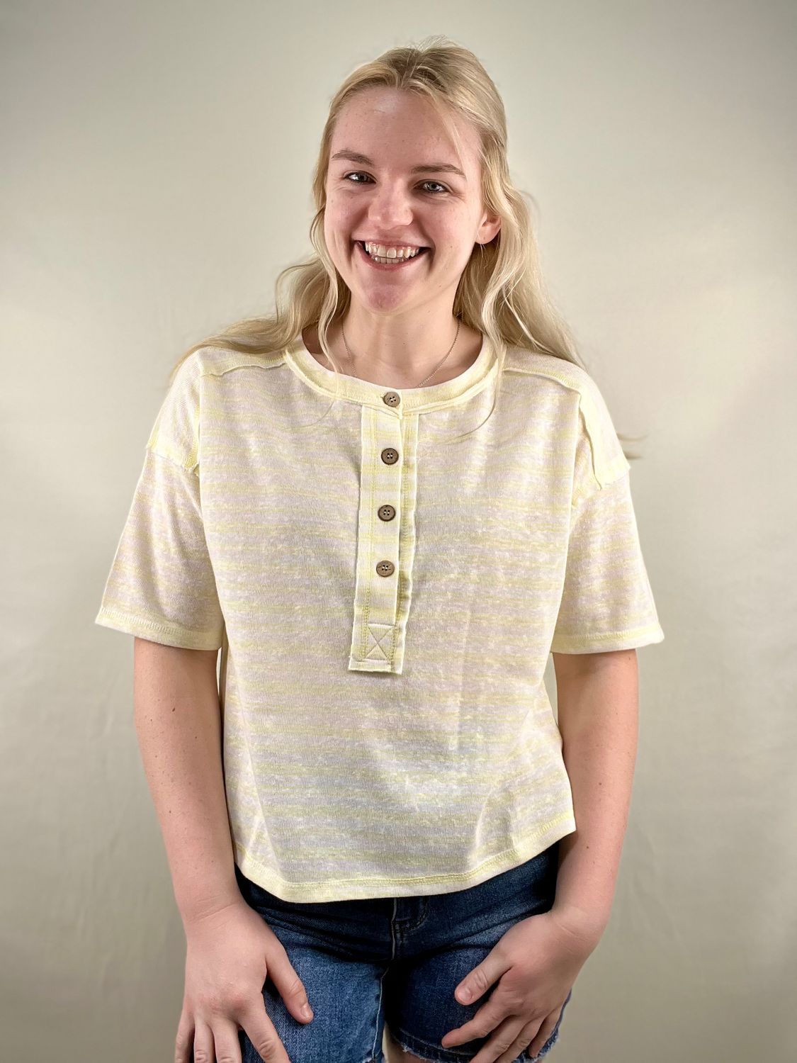 Yellow Striped Henley Top