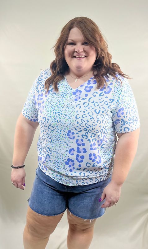 Sky Blue Mix Leopard Print Top