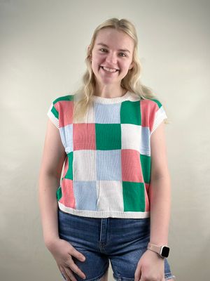 Green/Blue Mix Checked Sweater Top