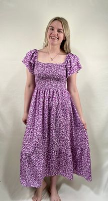 Purple Floral Smocked Maxi Dress Purple Floral Smocked Maxi Dress