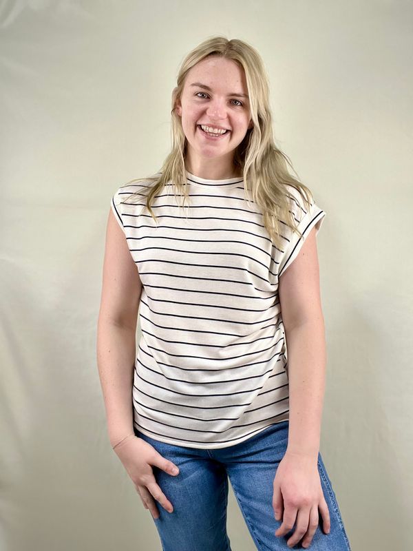 Striped Cap Sleeve Casual Top