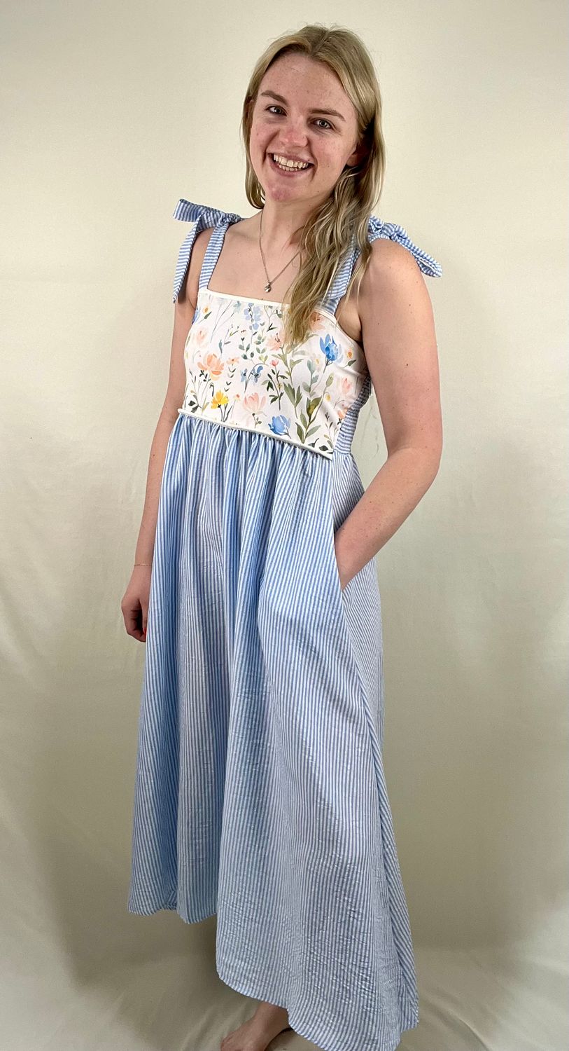 Floral/Pinstripe Tie Dress