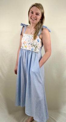 Floral/Pinstripe Tie Dress
