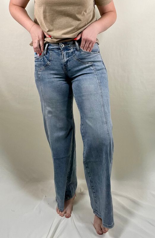 Breeze Blue Mid-Rise Wide Leg Jeans