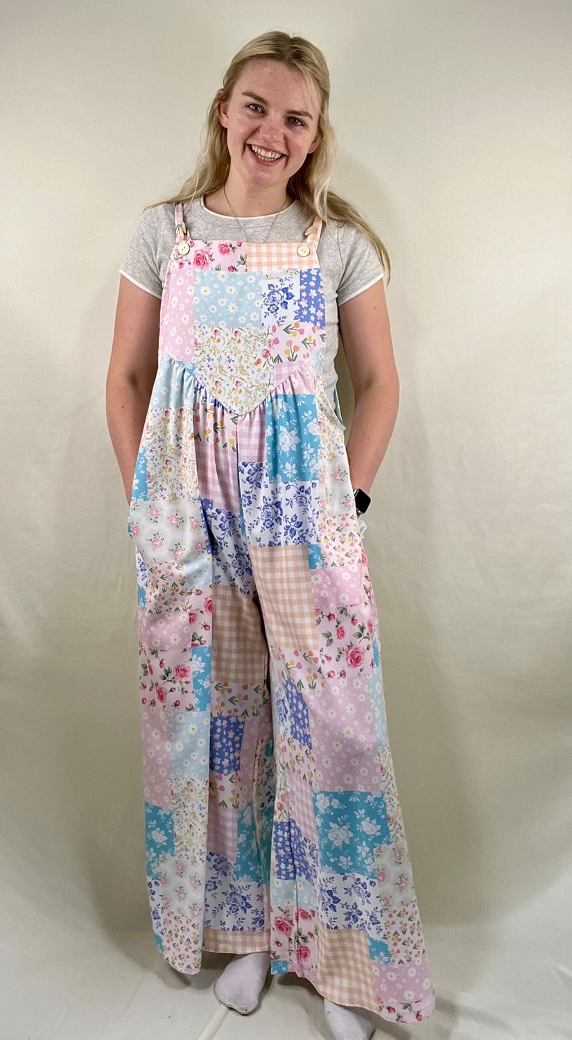Patchwork Wide Leg Overalls