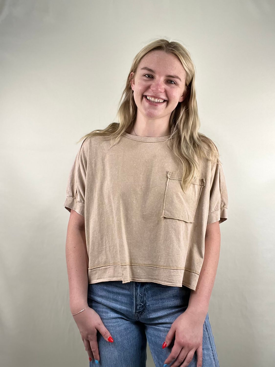 Taupe Oversized Crop Tee