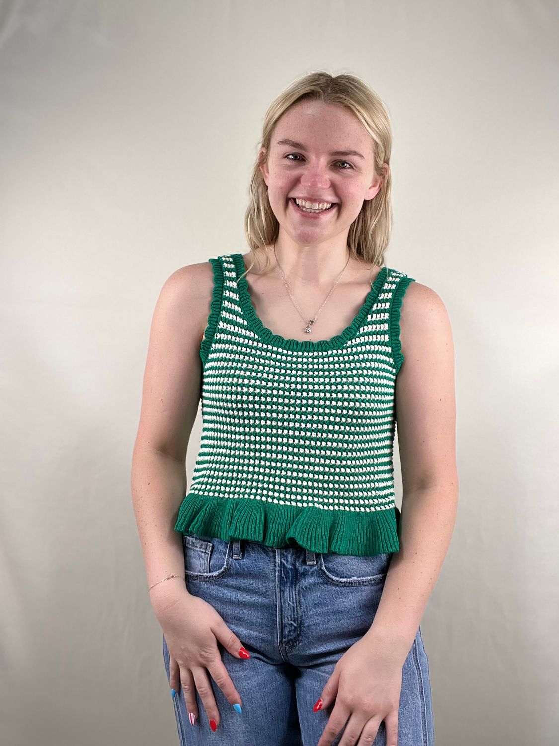 Green Ruffle Hem Sweater Tank