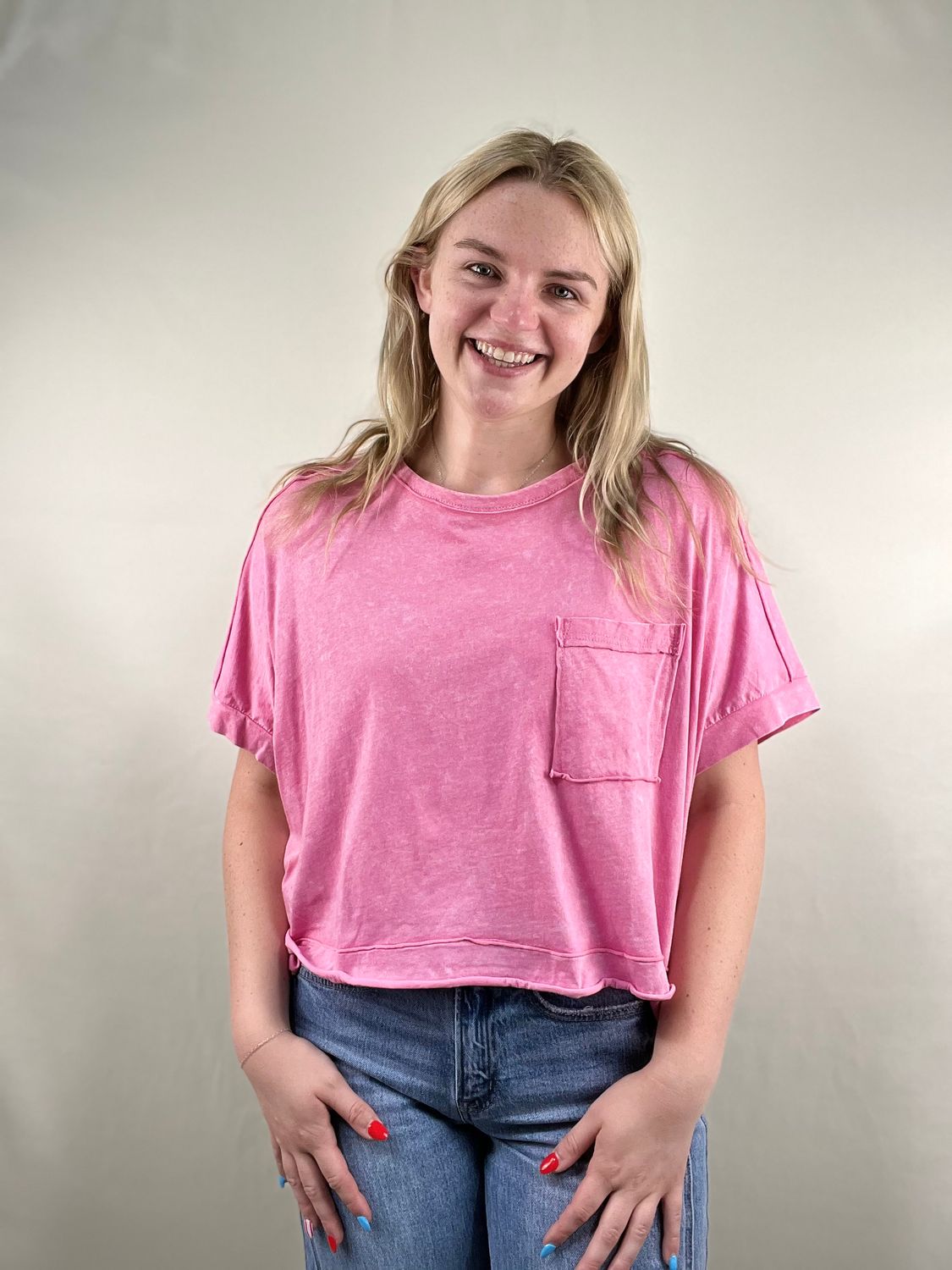 Pink Oversized Crop Tee