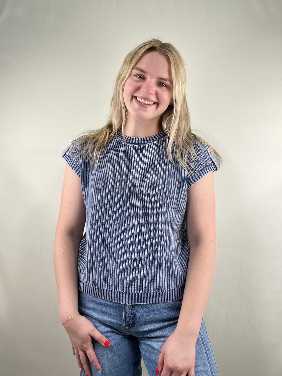Indigo Sweater Top with Button Detail