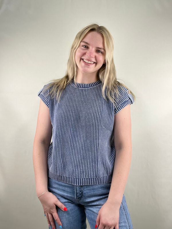 Indigo Sweater Top with Button Detail